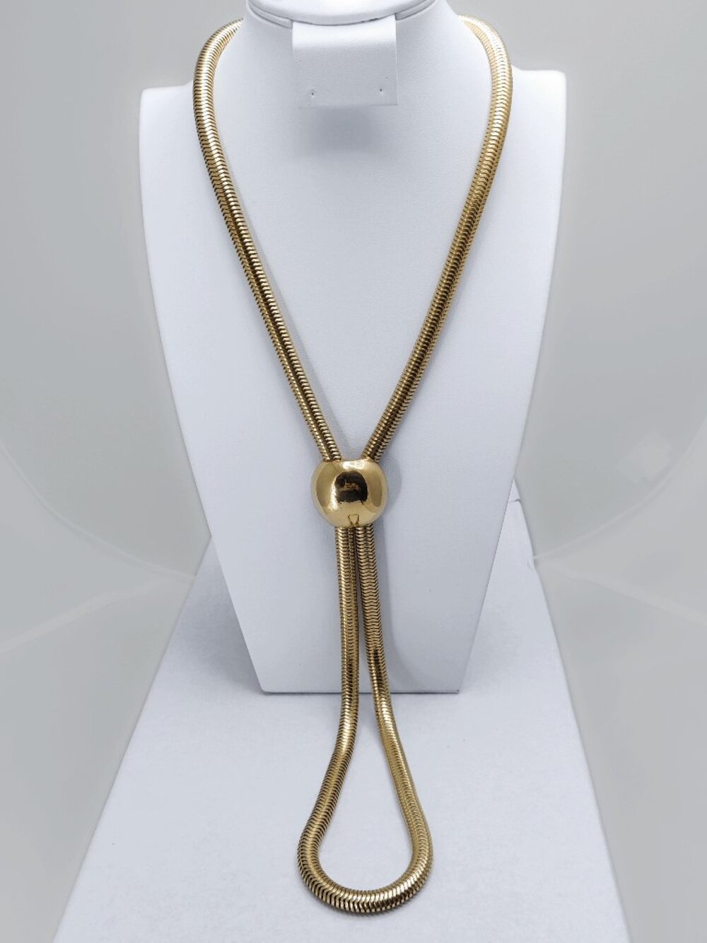 Vintage 40-50s Signed Crown TRIFARI Gold Tone Lariat Snake Chain 36” Necklace